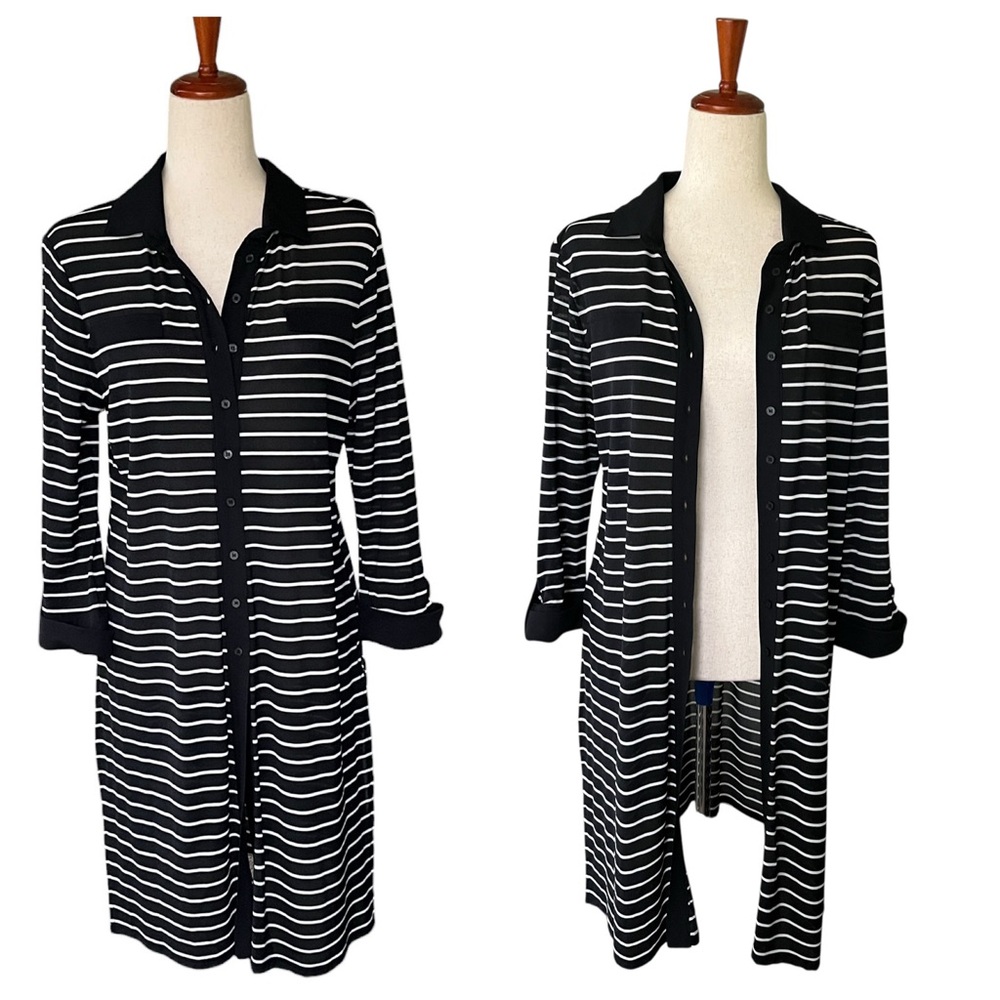 Chico's black and white striped tunic blouse shirt size 1